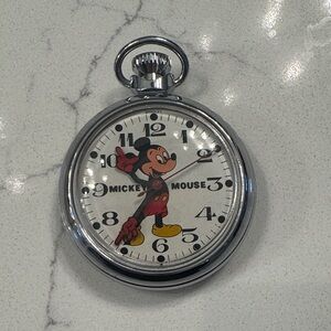 Disney Mickey Mouse Silver Pocket Watch